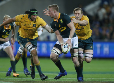 Step du Toit looks to pass the ball during their match against Australia in the Rugby Championship.