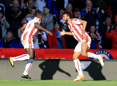 Stoke City's Eric Maxim Choupo-Moting celebrates scoring his side's first goal of the game.