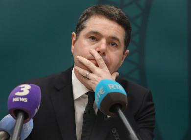 Finance Minister Paschal Donohoe addressing the media on the tracker mortgage scandal this afternoon.