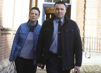 Garda Keith Harrison and his partner Marisa Simms arrive at Dublin Castle.