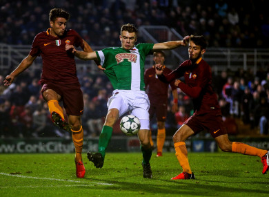Aaron Drinan playing for Cork City against Roma in the Uefa Youth League.