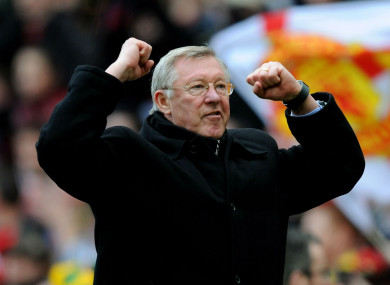 Alex Ferguson celebrates at Anfield