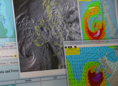 Weather charts at 11am on Monday track ex-Hurricane Ophelia at the National Emergency Coordination Centre in Dublin.