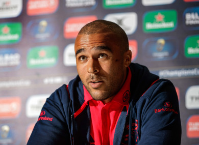 Simon Zebo pictured at yesterday's Munster Rugby press conference.