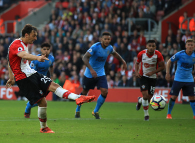 Manolo Gabbiadini scores a penalty against Newcastle.