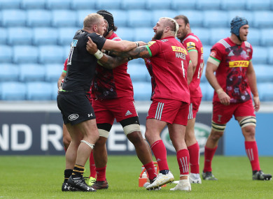 Marler and Haskell exchange pleasantries during an Aviva Premiership match earlier this year.