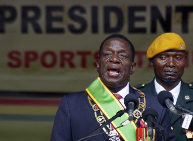 Zimbabwe's President Emmerson Mnangagwa speaks after being sworn in at the presidential inauguration ceremony