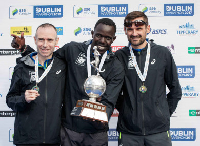 O'Hanlon, Sittuk and Sergiu Ciobanu after the Dublin City Marathon on Sunday.