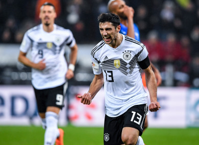 Lars Stindl celebrates scoring for Germany.
