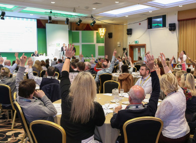 Members of the Citizens’ Assembly voting on the wording of ballot questions today