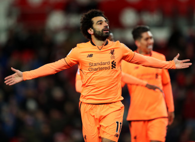 Liverpool's Mohamed Salah celebrates scoring the second goal.
