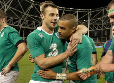 Bowe and Zebo celebrate Ireland's win over Australia last November.
