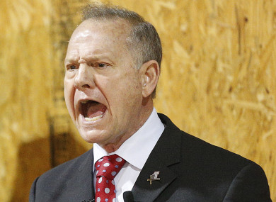 Former Alabama Chief Justice and U.S. Senate candidate Roy Moore speaks at a campaign rally last week.