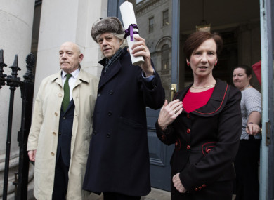 Bob Geldof on his way into Dublin City Hall before handing back his Freedom of the City of Dublin.