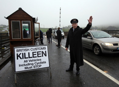 A mock customs checkpoint set up on the Irish border earlier this year.
