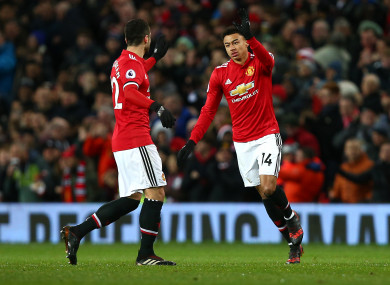 Manchester United's Jesse Lingard celebrates scoring.