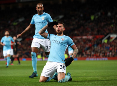 Nicolás Otamendi celebrates scoring Man City's second goal on Sunday.