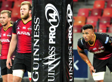 Kings players wait for one of Edinburgh's seven conversions.
