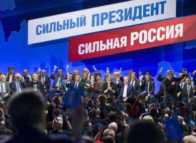 Supporters of incumbent Vladimir Putin vote to officially nominate him for presidency in Moscow, Russia