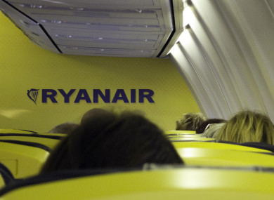 Passengers sitting in a Ryanair airplane in Germany.