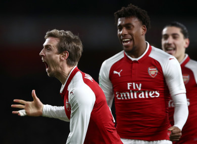 Arsenal's Nacho Monreal celebrates his side's first goal.