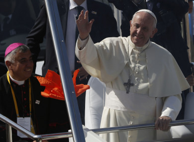 Pope Francis arrives to celebrate Mass on Lobito Beach in Iquique, Chile