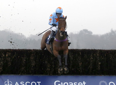 Un De Sceaux ridden by Paul Townend clear the last fence before going on to win The Royal Salute Whisky Clarence House Steeple Chase Race run.