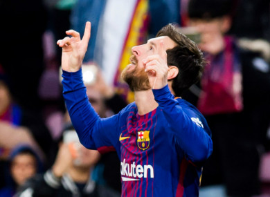 Barcelona superstar Lionel Messi celebrates scoring against Levante