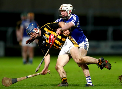 Michael Brennan and Colm Stapleton battle for possession at O'Moore Park.