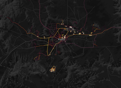 Kabul, Afghanistan on the Strava heat map