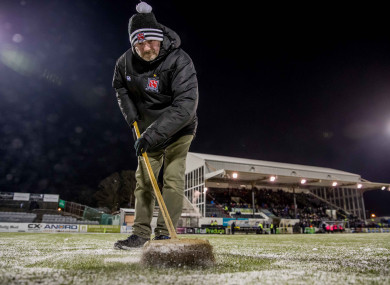 Dundalk's Davey Moran clears the penalty spot ahead of last night's game.
