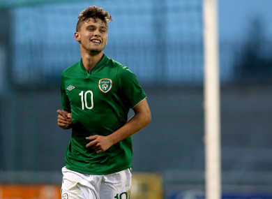 Stokes celebrates scoring for the Ireland U19s.
