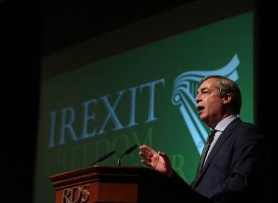 Farage speaks at last weekend's Irexit conference.