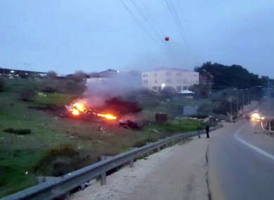 The wreckage of a jet in northern Israel