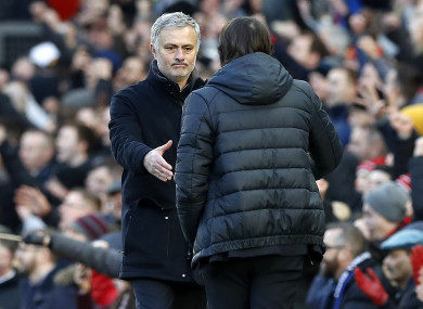 The two managers shake hands at the end of today's Premier League clash.
