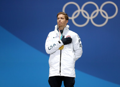 USA's Shaun White with his gold medal after victory in the Men's Halfpipe.