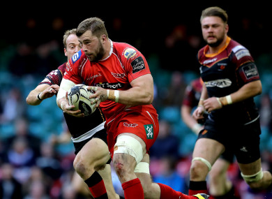 Jack Condy in possession for Scarlets against Newport Gwent Dragons in April 2016.