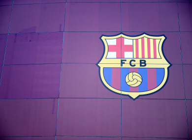 Barcelona crest on the side of the Nou Camp.