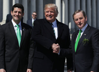 House Speaker Paul Ryan, US President Donald Trump, and former Taoiseach Enda Kenny on St Patrick's Day last year.