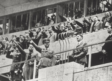 Adolf Hitler (second right) at the opening ceremony of the 1936 Olympics in Berlin.