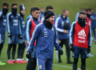 Argentina's Lionel Messi during training at Manchester City Football Academy.