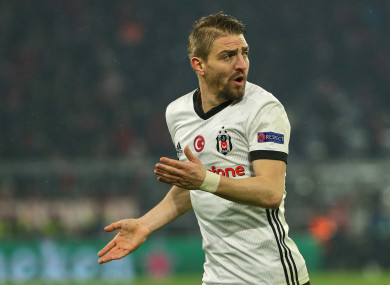 Caner Erkin in action against Bayern Munich in their Champions League Round of 16 first leg clash.