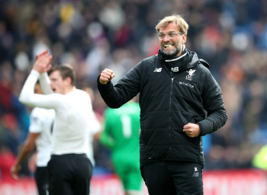 Klopp celebrates Liverpool's late win.