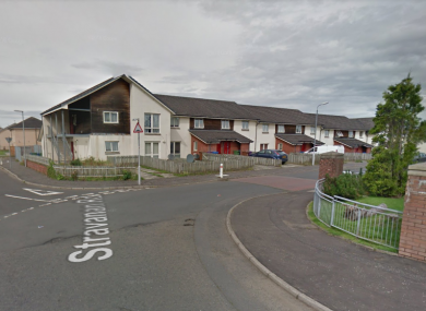The entrance to Stravanan Road, Castlemilk.