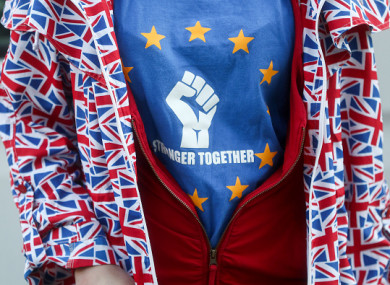 A pro-EU protester at a Brexit demonstration in London