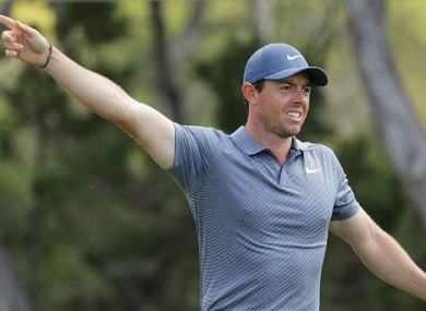 Rory McIlroy reacts to his shot from the second tee during the second round of the World Golf Championships-Dell Match Play at Austin Country Club