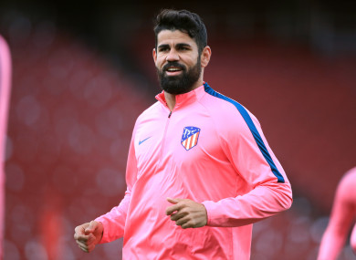 Costa training at the Emirates Stadium today.