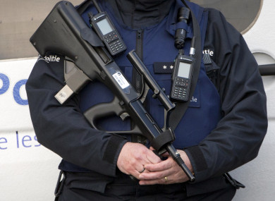 Police patrol outside the Brussels justice palace during the trial of Salah Abdeslam