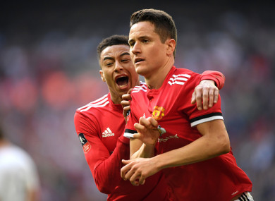 The Spaniard celebrates putting Man United ahead at Wembley.