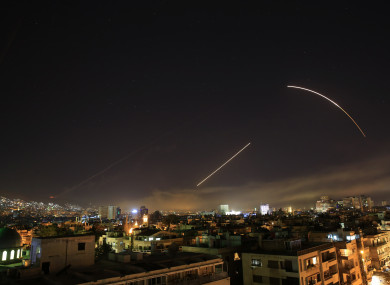 Missiles streak across the Damascus skyline this morning.